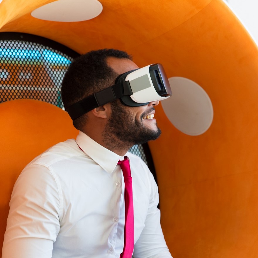 A business man using wearable technology