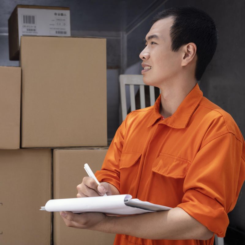 A man checks stock for delivery