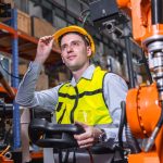 Manufacturing business owner reviews his warehouse
